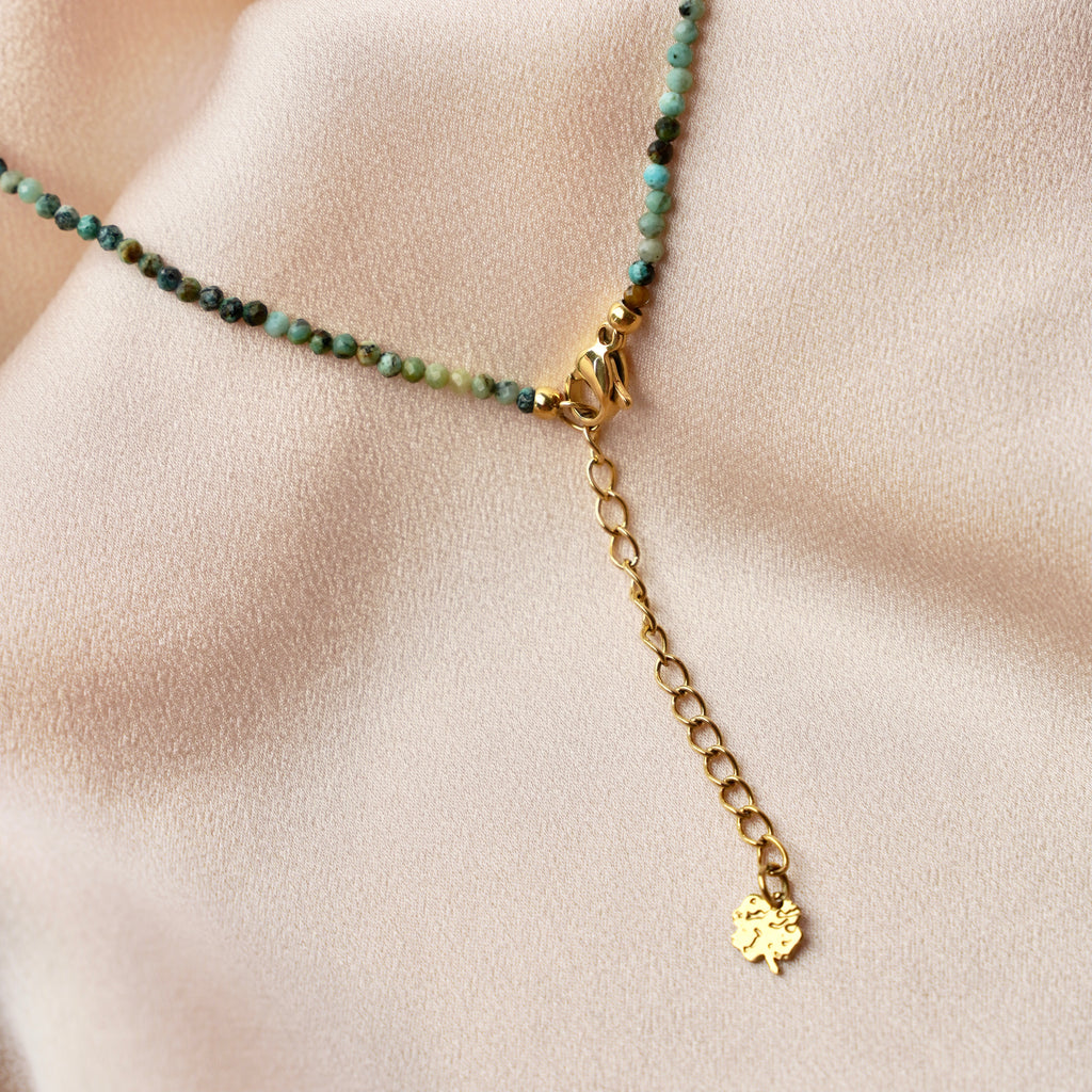 Collier Perle Turquoise Pérou 8mm - Chaîne Acier Inoxydable - Bijou Femme